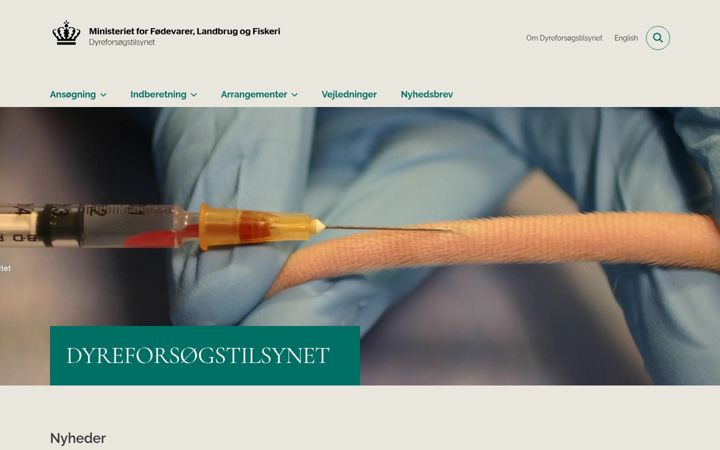 Ekraanipilt saidist dyreforsoegstilsynet.dk