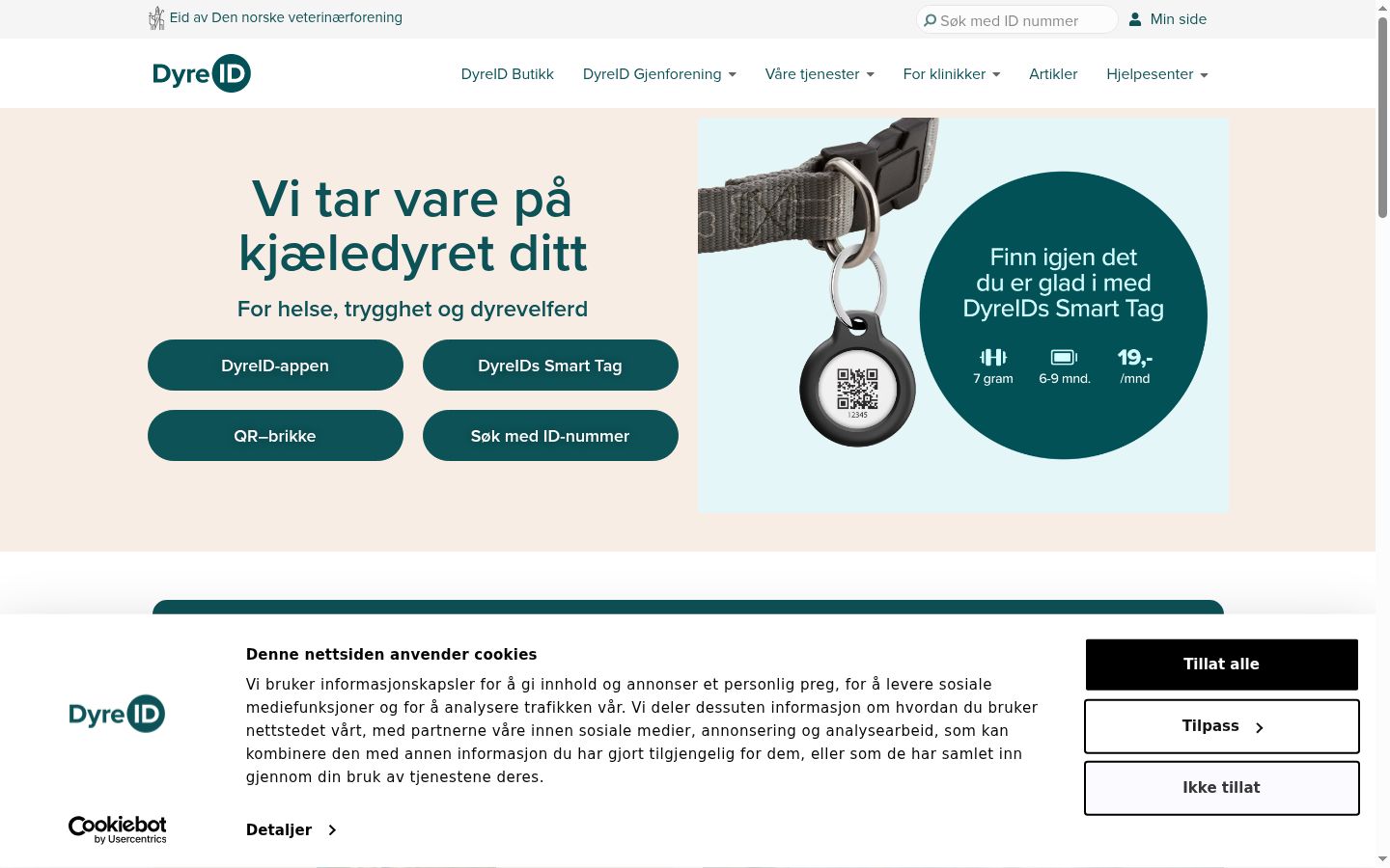 Skärmbild av samtyckesbannern som visades före någon interaktion