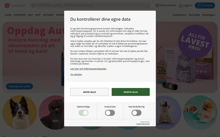 Captura de pantalla de dyrekassen.no