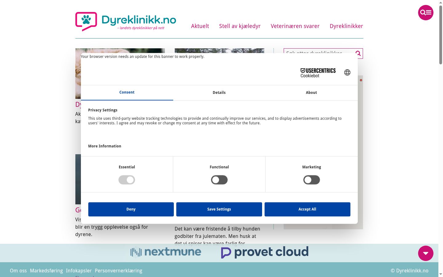 Posnetek zaslona pasice za privolitev, prikazane pred kakršno koli interakcijo