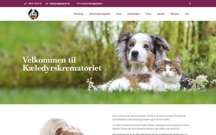 Ekraanipilt saidist dyrekrematorie.dk