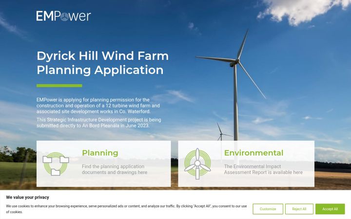 Екранна снимка на dyrickhillwindfarmplanning.ie