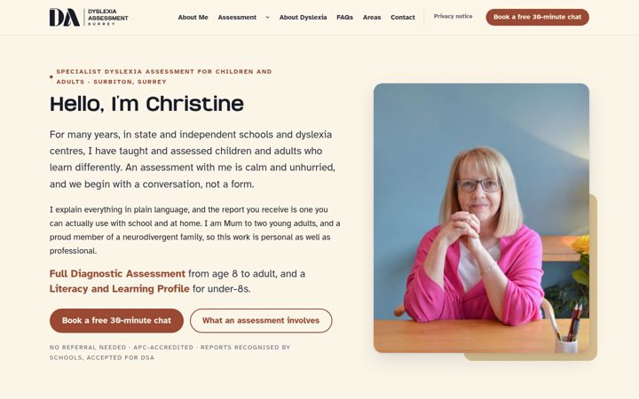 Capture d'écran de dyslexia-assessment-surrey.co.uk