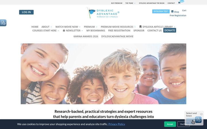 Captură de ecran a dyslexicadvantage.org