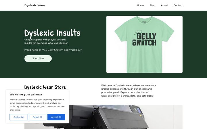 Screenshot of dyslexicwear.com
