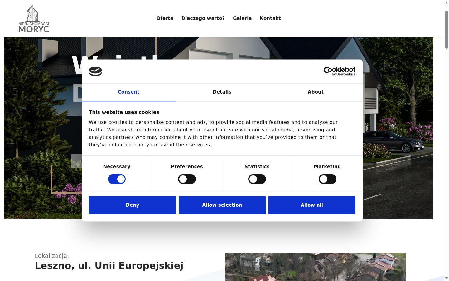 Screenshot del banner di consenso mostrato prima di qualsiasi interazione