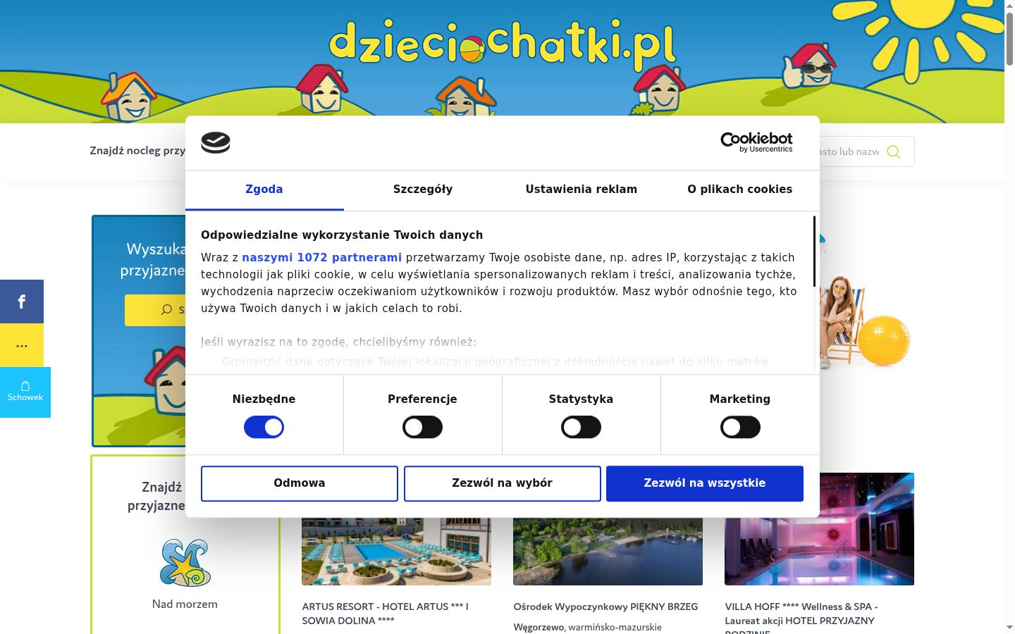 Screenshot del banner di consenso mostrato prima di qualsiasi interazione