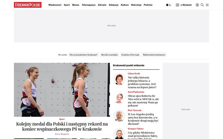 Zrzut ekranu dziennikpolski24.pl