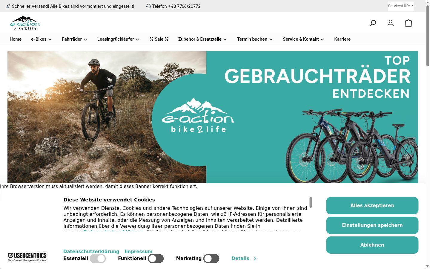 Screenshot des Einwilligungsbanners vor jeglicher Interaktion