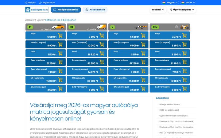 Skjermbilde av e-autopalyamatrica.hu
