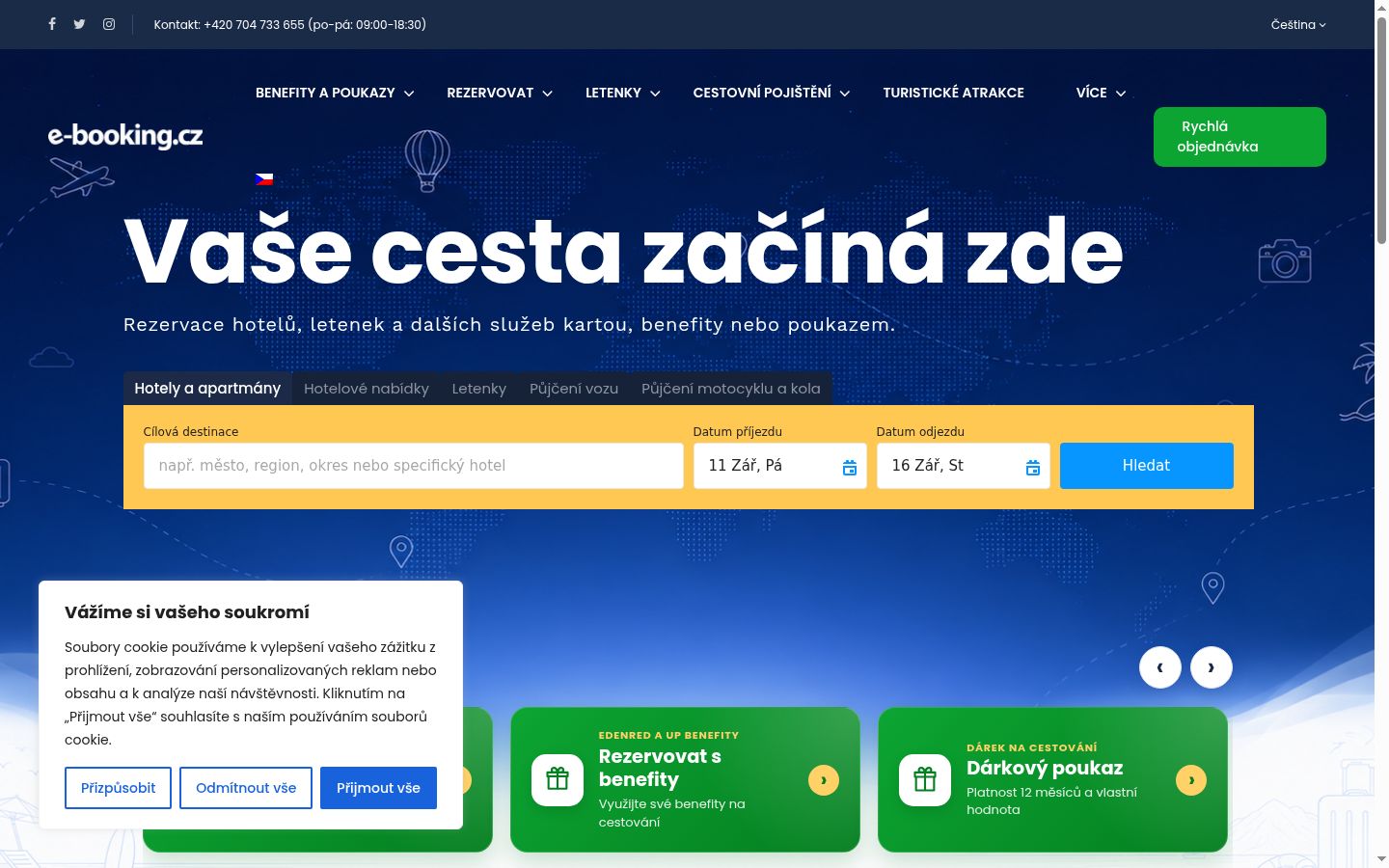 Snímek obrazovky baneru souhlasu zobrazeného před jakoukoli interakcí
