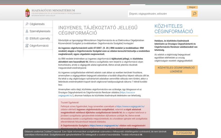 Screenshot of e-cegjegyzek.hu