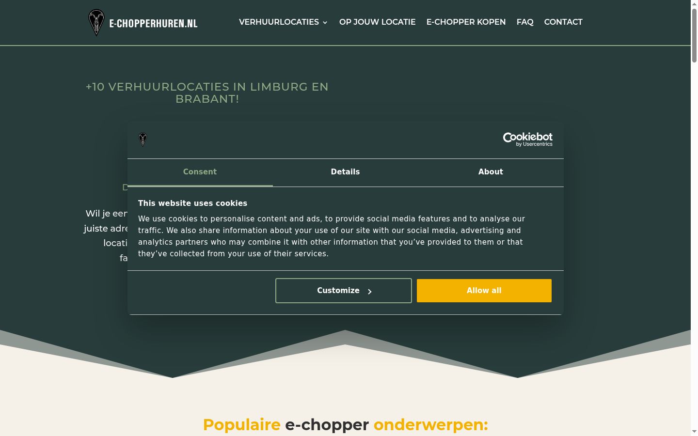 Screenshot del banner di consenso mostrato prima di qualsiasi interazione