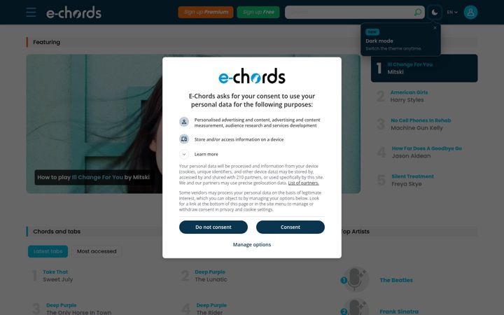 Captură de ecran a e-chords.com