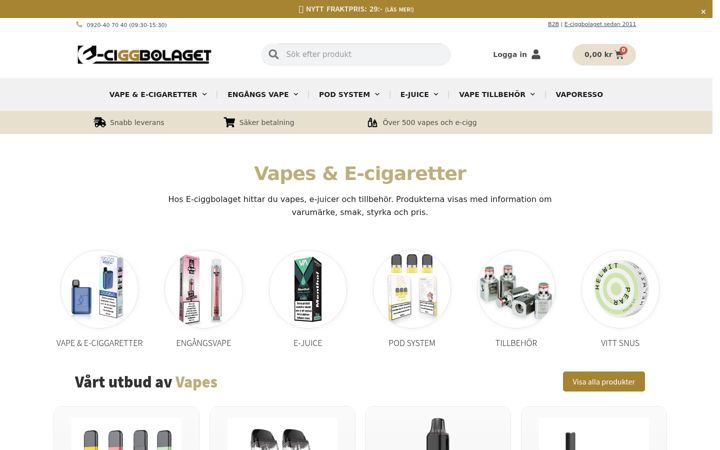 Screenshot ta' e-ciggbolaget.se