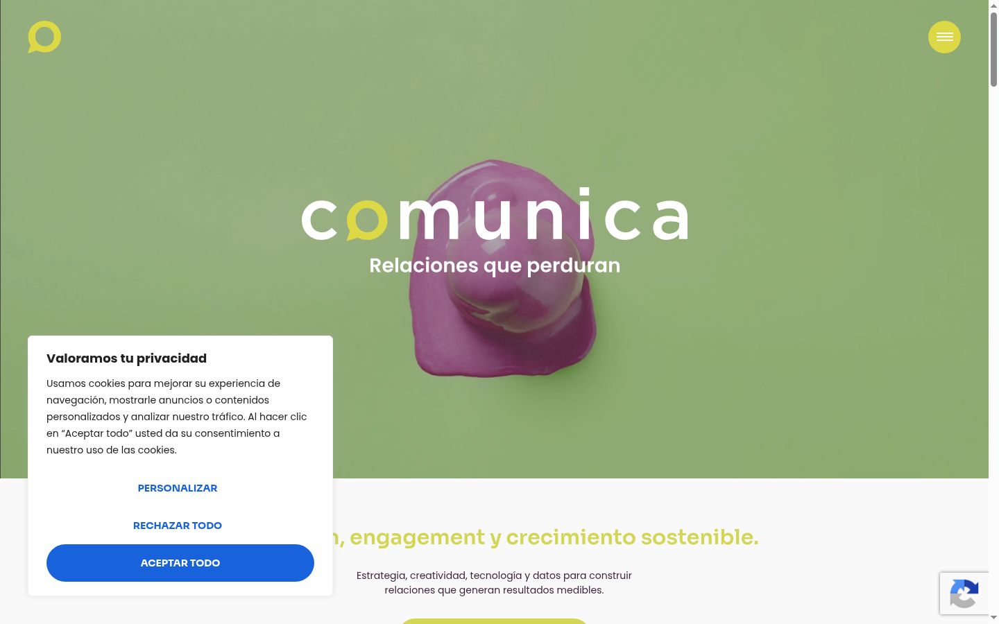 Captura de pantalla del banner de consentimiento mostrado antes de cualquier interacción