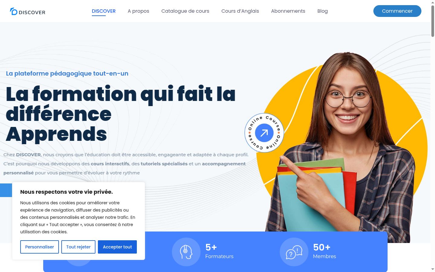 Capture d'écran de la bannière de consentement affichée avant toute interaction