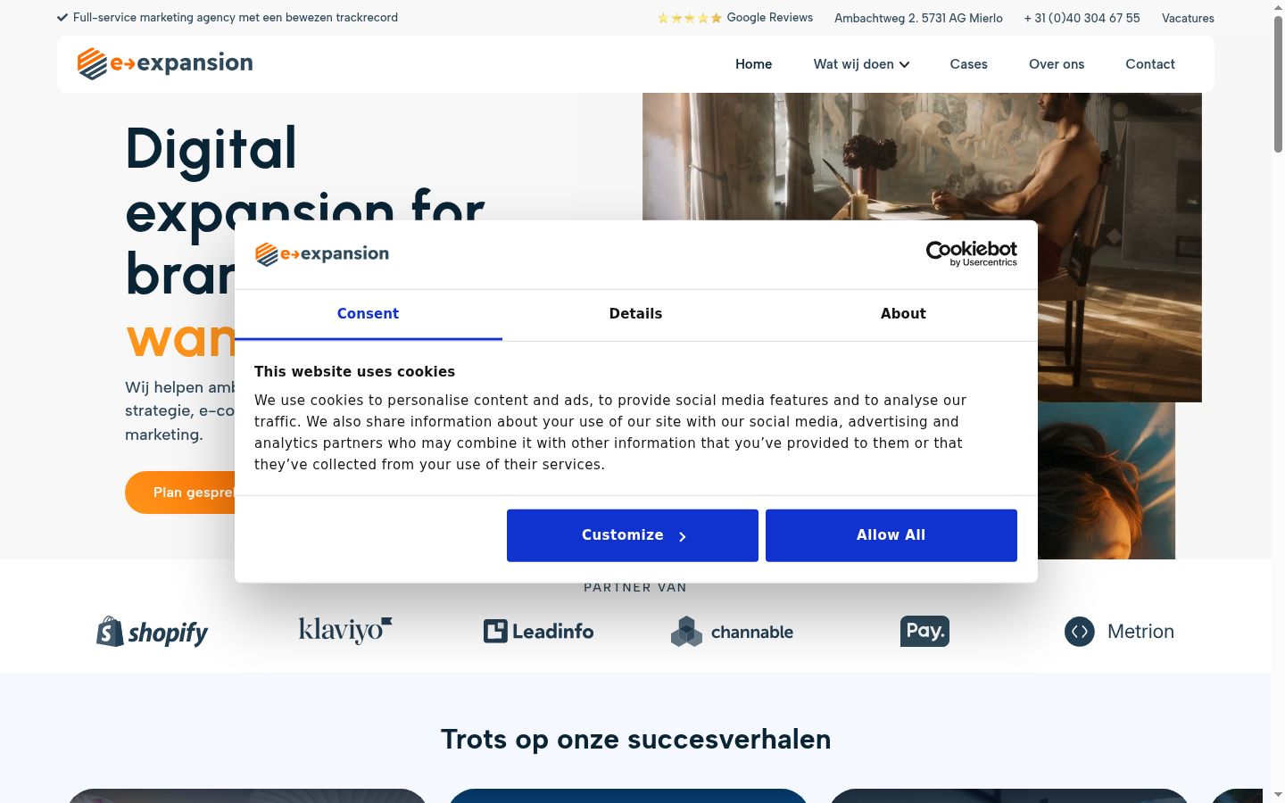Screenshot del banner di consenso mostrato prima di qualsiasi interazione