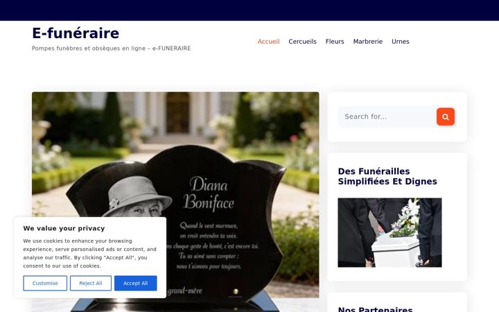 Screenshot of e-funeraire.fr