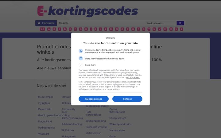 Screenshot of e-kortings-codes.com