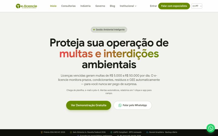 Screenshot stránky e-licencie.com.br