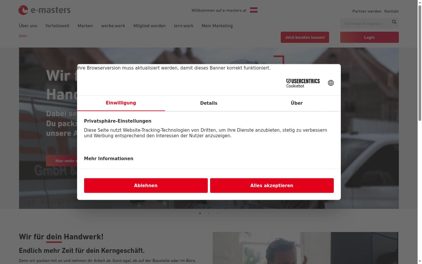 Skærmbillede af samtykkebanneret, som det blev vist før nogen interaktion