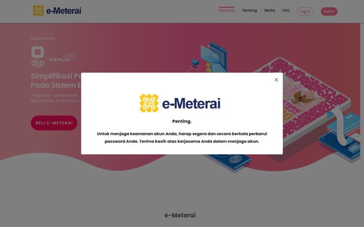 Screenshot stránky e-meterai.co.id