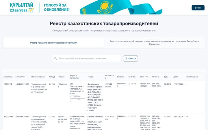 Screenshot of e-ondiris.gov.kz