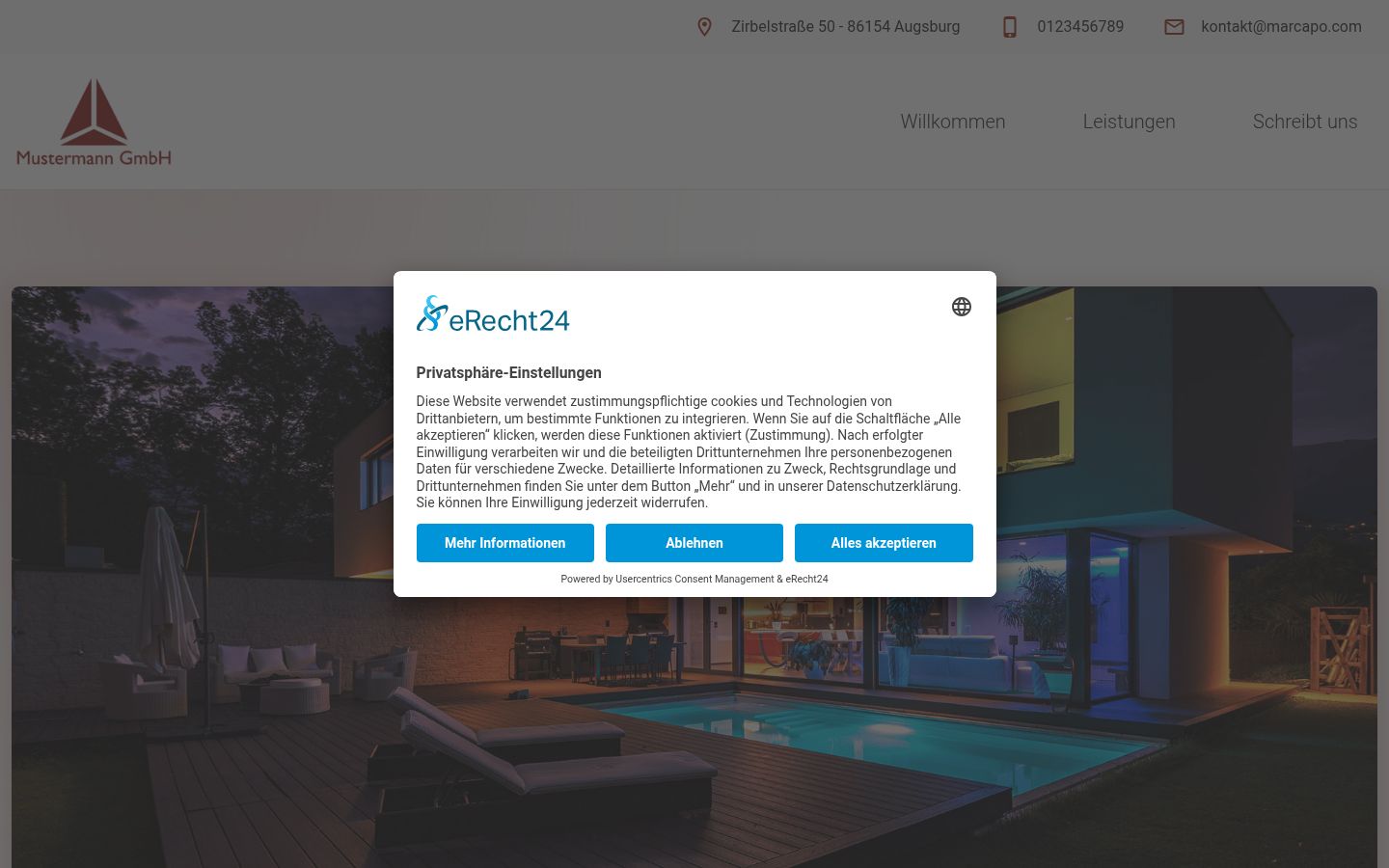 Captura de ecrã do banner de consentimento apresentado antes de qualquer interação