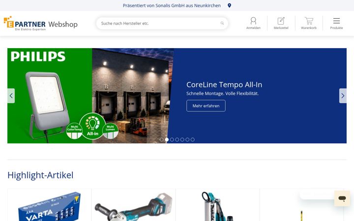 Snimka zaslona za e-partner-webshop.de