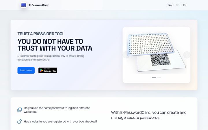 Screenshot of e-passwordcard.com
