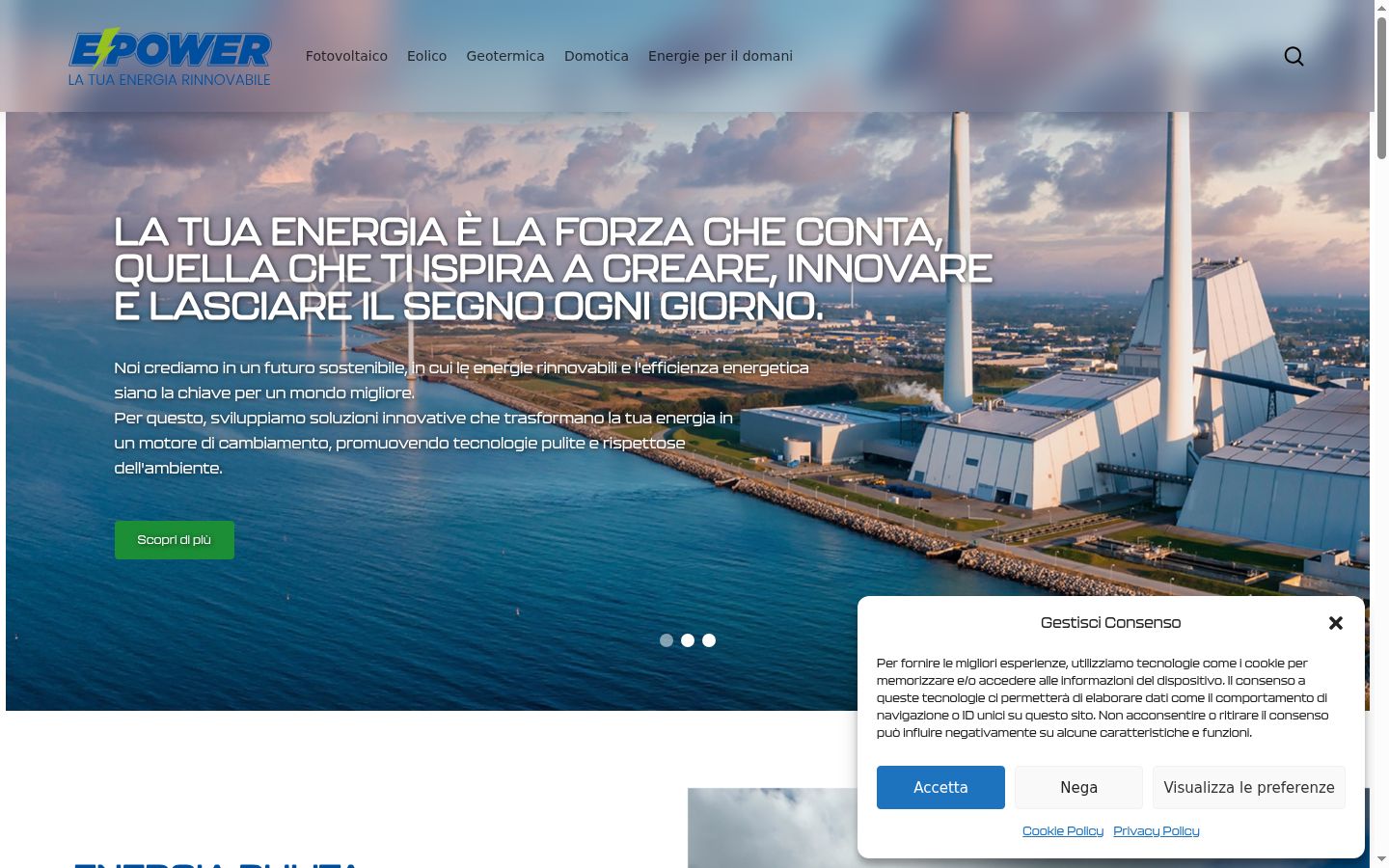 Screenshot del banner di consenso mostrato prima di qualsiasi interazione