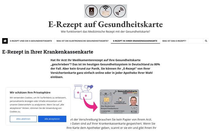 Snimka zaslona za e-rezept-auf-gesundheitskarte.de