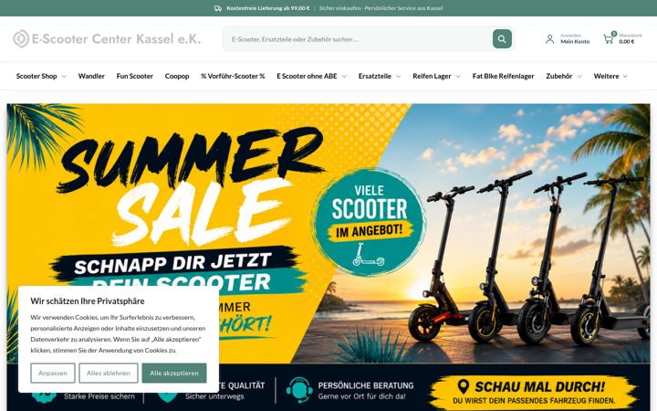 Snimka zaslona za e-scooter-center-kassel.de