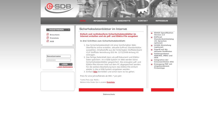 Capture d'écran de e-sds.eu