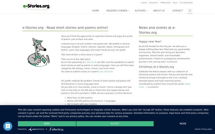 Captură de ecran a e-stories.org