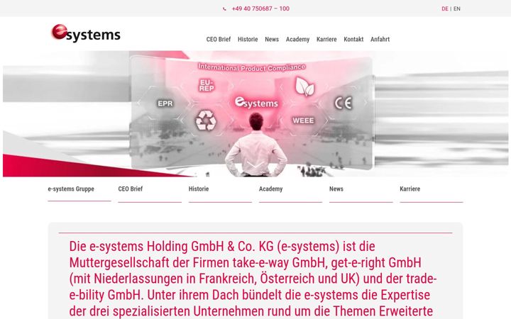 Captură de ecran a e-systems.eu