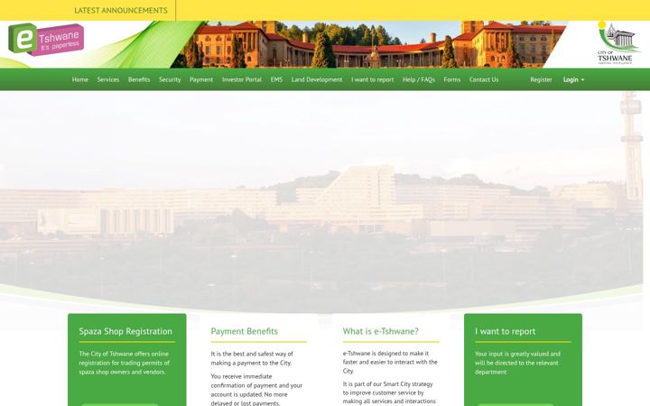 Screenshot of e-tshwane.co.za