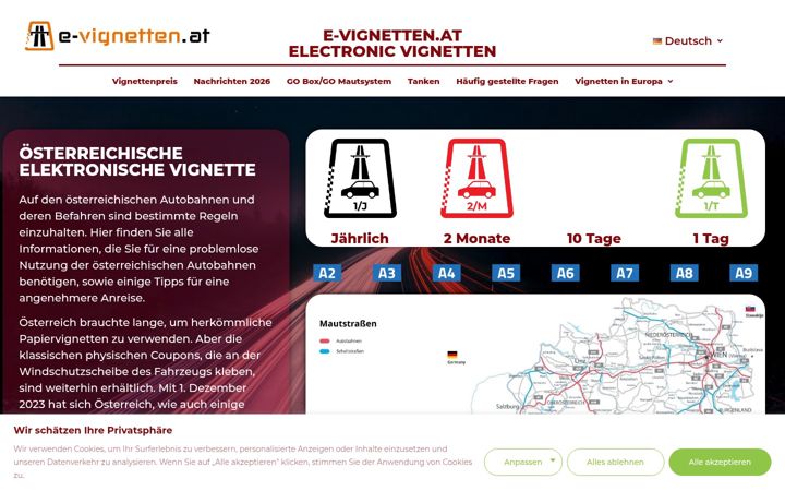 Skærmbillede af e-vignetten.at