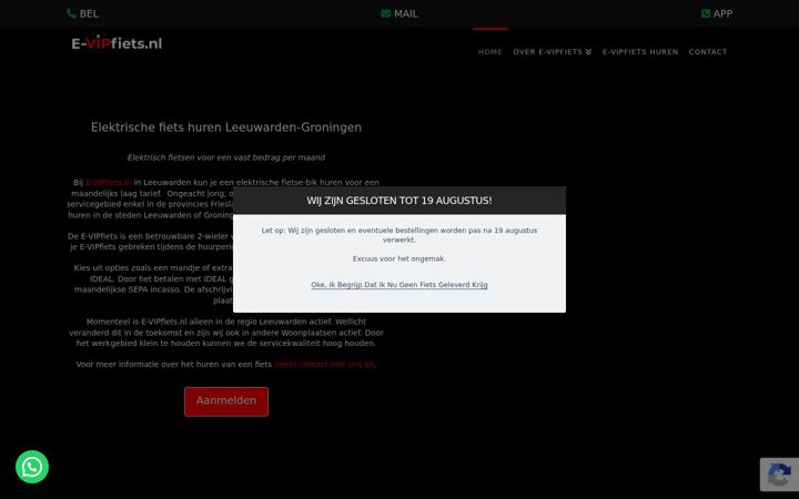 Screenshot di e-vipfiets.nl