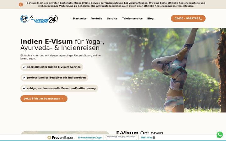 Skærmbillede af e-visum24.de