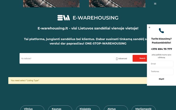 Snímek obrazovky e-warehousing.lt