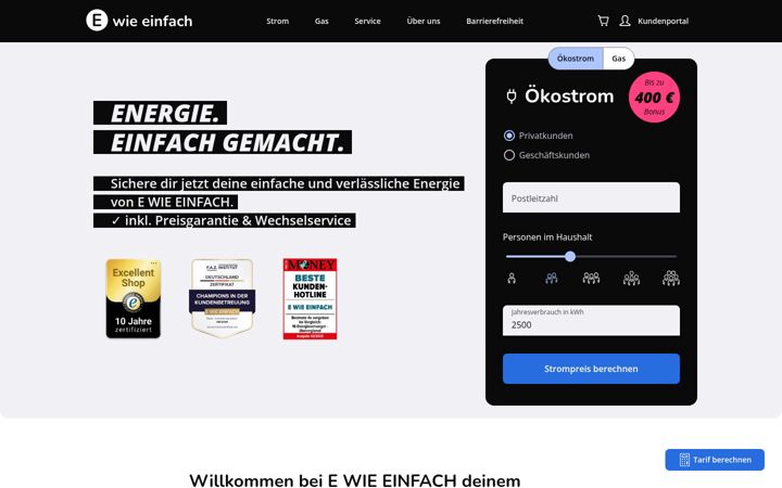 Kuvakaappaus sivustosta e-wie-einfach.de