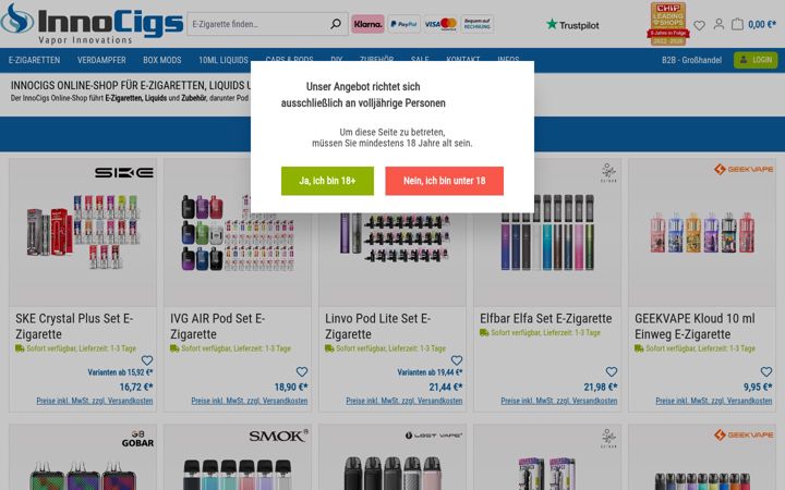Screenshot of e-zigarette.de