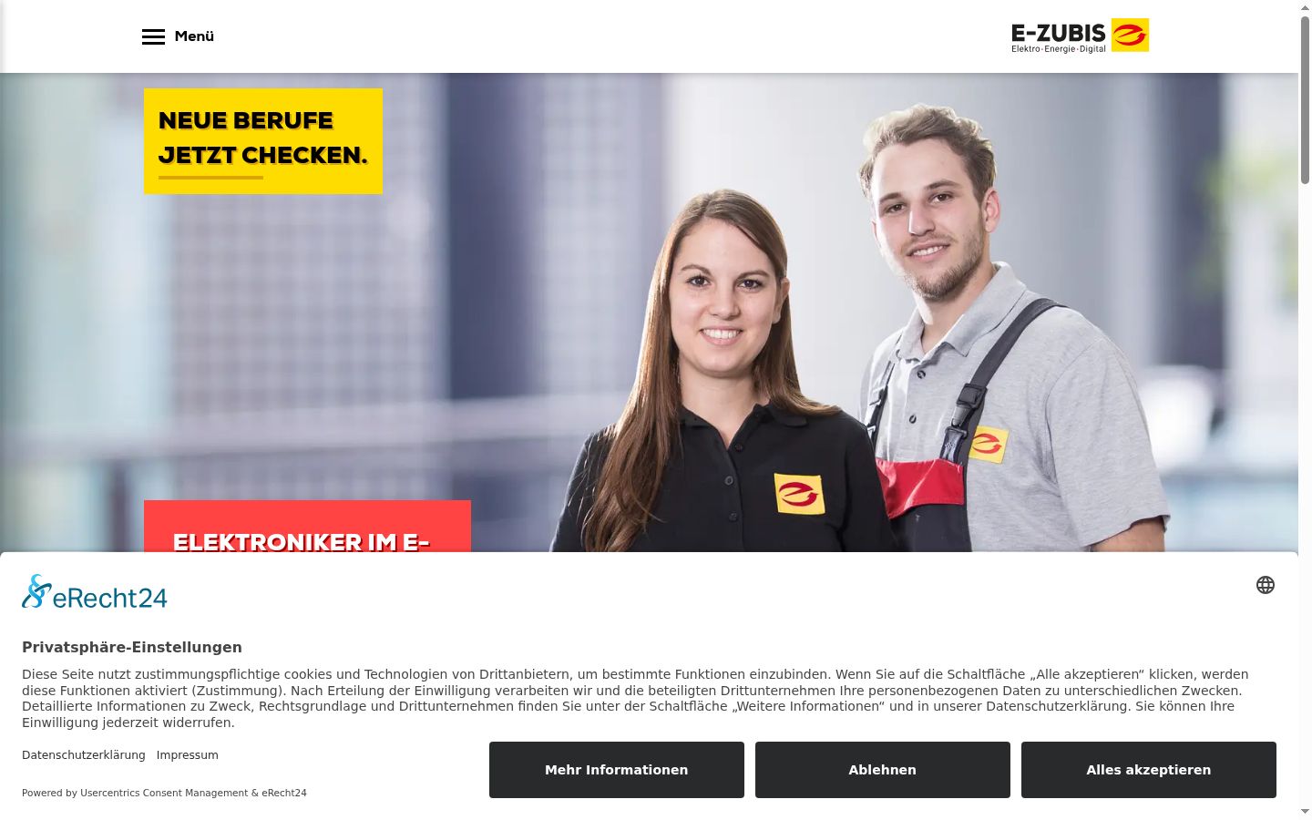 Screenshot des Einwilligungsbanners vor jeglicher Interaktion