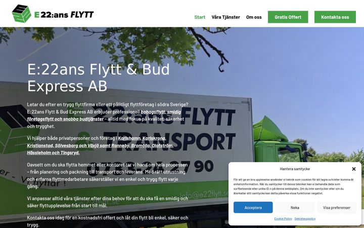 Screenshot von e22ansflytt.se