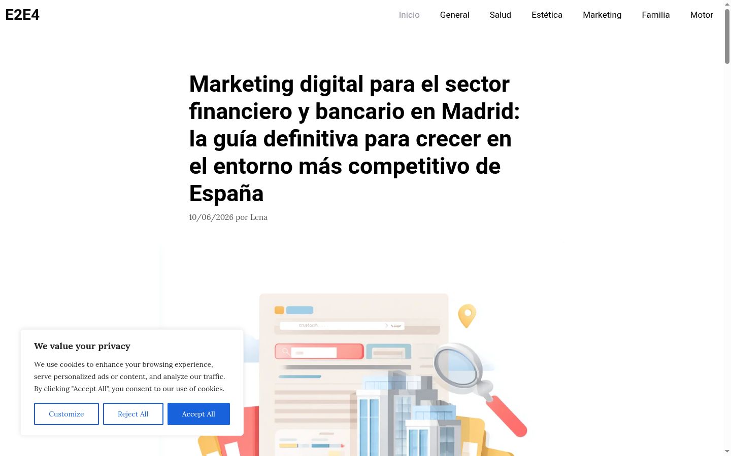Captura de pantalla del banner de consentimiento mostrado antes de cualquier interacción