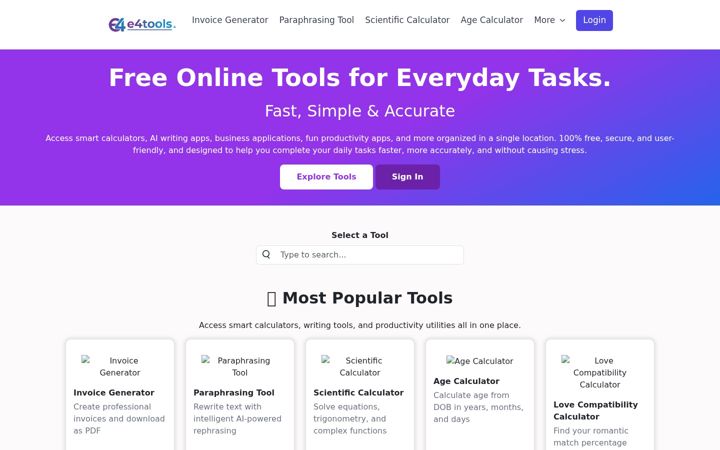 Screenshot of e4tools.com