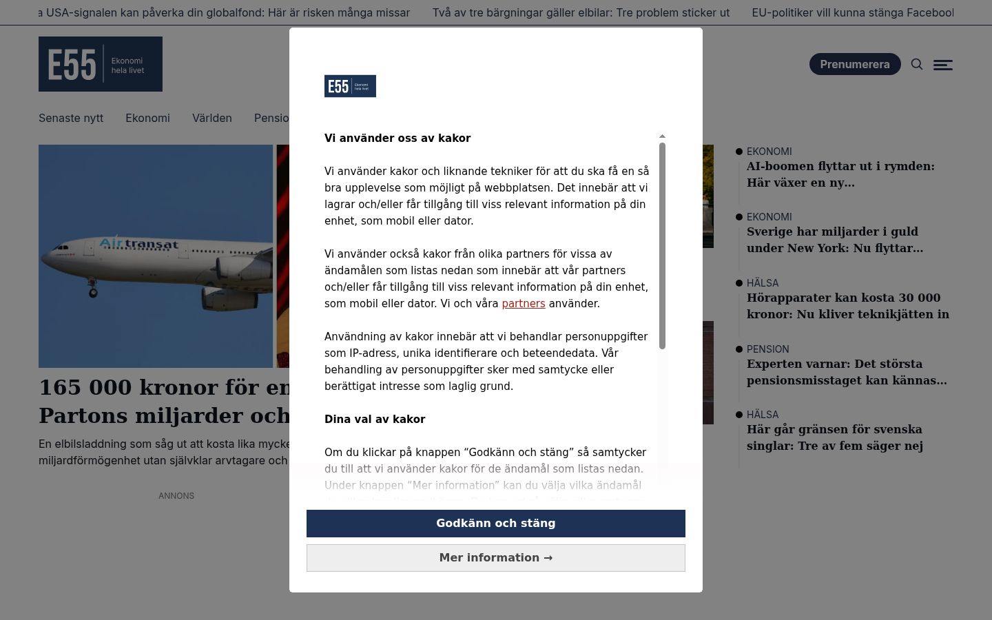 Screenshot des Einwilligungsbanners vor jeglicher Interaktion