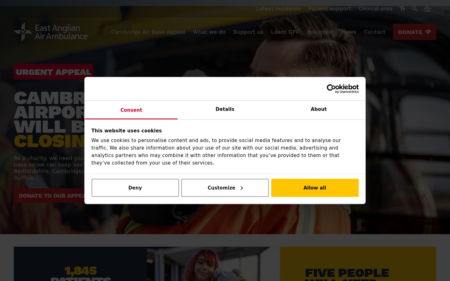 Screenshot des Einwilligungsbanners vor jeglicher Interaktion